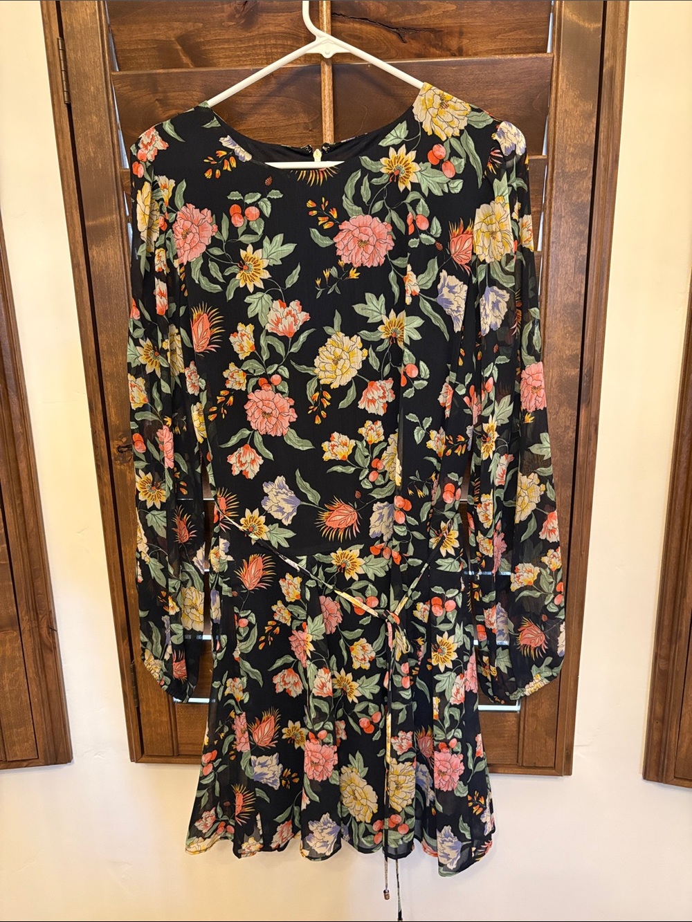 Tommy Hilfiger Black Floral Midi Dress with Pink Yellow and Green Accents